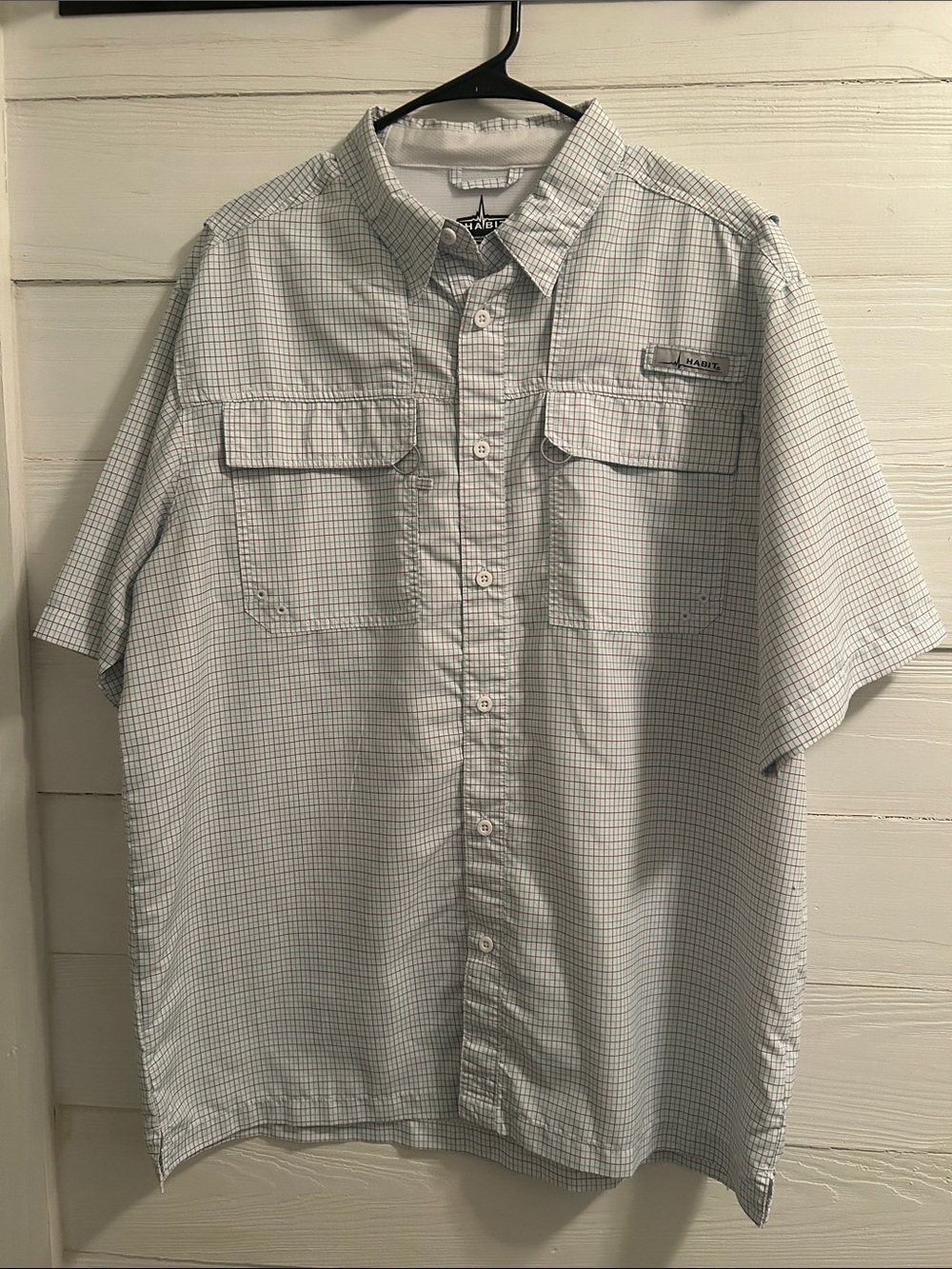 Habit Outdoors Men’s Short Sleeve Button-Up Shirt - Light Blue Check